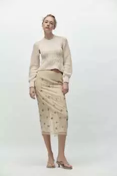 Босоножки на среднем каблуке ZARA, бежевый