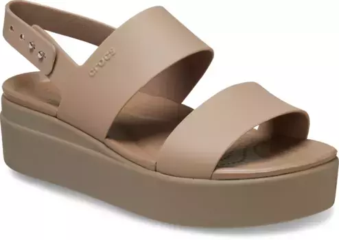 Босоножки на танкетке Crocs "Brooklyn Low Wedge", летняя обувь, босоножки, танкетка, на модной подошве на платформе, цвет Latte/Mushroom