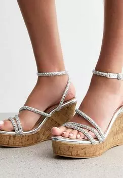 Босоножки на танкетке DIAMANT STRAP New Look, серебристый