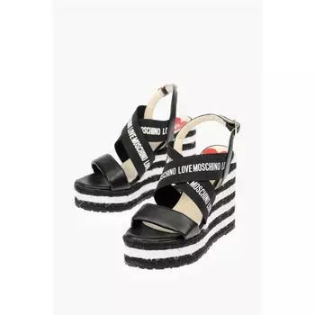 Босоножки на танкетке из кожи LOVE с логотипом 12 см Moschino, Black and White