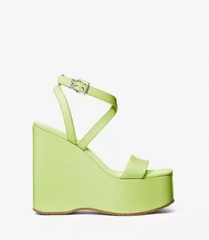 Босоножки на танкетке из кожи Michael Michael Kors Paola Faux Patent Leather Wedge, светло-зеленый