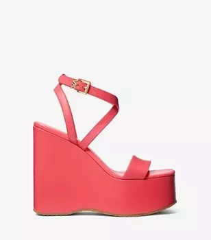 Босоножки на танкетке из кожи Michael Michael Kors Paola Faux Patent Leather Wedge, светло-красный