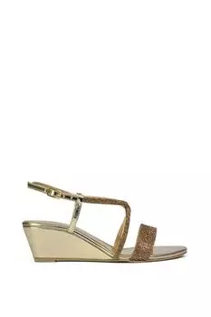 Босоножки на танкетке с блестящими драгоценными камнями и стразами 'Ocean' на щиколотке с ремешком на щиколотке XY London, золото