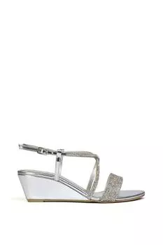 Босоножки на танкетке с блестящими драгоценными камнями и стразами 'Ocean' на щиколотке с ремешком на щиколотке XY London, серебро