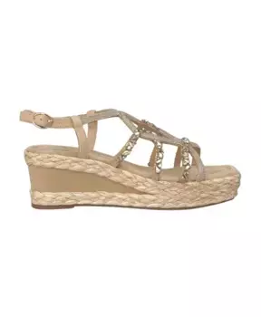 Босоножки на танкетке с блестящими ремешками Alma En Pena, бежевый