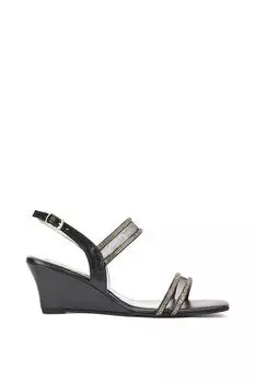 Босоножки на танкетке с квадратным носком и сетчатым ремешком 'Lacey' на среднем каблуке XY London, черный