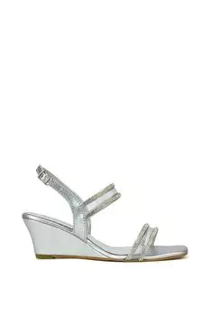 Босоножки на танкетке с квадратным носком и сетчатым ремешком 'Lacey' на среднем каблуке XY London, серебро