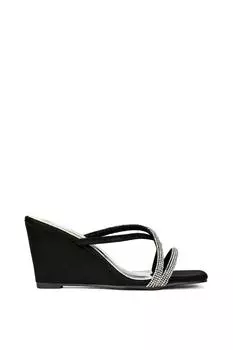 Босоножки на танкетке с квадратным носком 'Kinsley' и стразами и ремешками XY London, черный