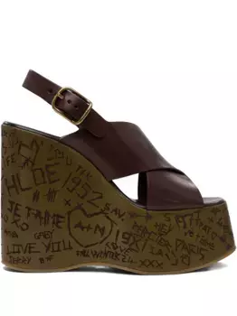 Босоножки на танкетке с перекрестными ремешками CHLO, коричневый