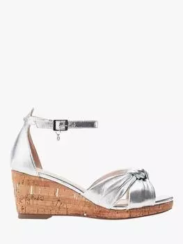 Босоножки на танкетке с закручивающимся узлом из кожи muscari Moda in Pelle, серебряный