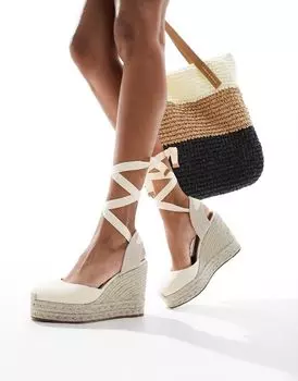 Босоножки на танкетке с закрытым носком ASOS DESIGN Tyra из натурального льна