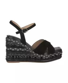 Босоножки на танкетке со стразами и плетеной отделкой Alma En Pena, черный