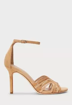 Босоножки на высоком каблуке ALLIE SUEDE & LEATHER MULTISTRAP SANDAL Lauren Ralph Lauren, бежевый