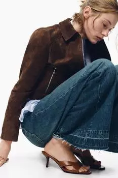 Босоножки на высоком каблуке с отстрочкой верха ZARA, коричневый