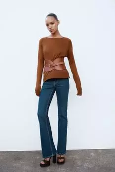 Босоножки на высоком каблуке с ремешками ZARA, коричневый