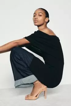 Босоножки на высоком каблуке с ремешком на лодыжке ZARA, бежевый