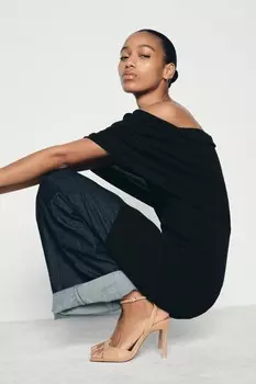 Босоножки на высоком каблуке с ремешком на лодыжке ZARA, бежевый