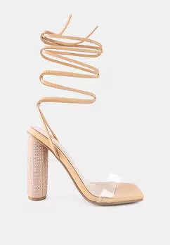 Босоножки на высоком каблуке со шнуровкой и стразами scansta London Rag, цвет latte