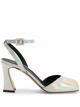 Босоножки Olivhe 85 с голографическим эффектом Giuseppe Zanotti, серебяный
