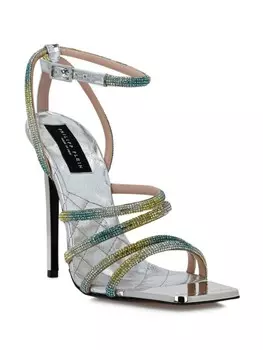Босоножки Philipp Plein Mirror 120 мм, украшенные кристаллами, серебряный