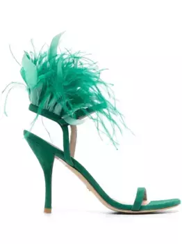 Босоножки Plume 100 с перьями Stuart Weitzman, зеленый