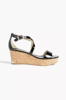 Босоножки Portia 70 на танкетке из лакированной кожи JIMMY CHOO, черный