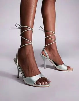 Босоножки Public Desire Bea на каблуке с открытым носком и завязками на ноге из шалфейного атласа