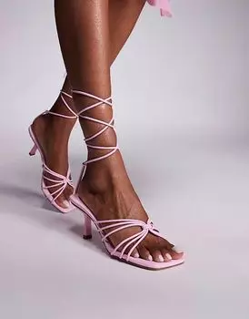 Босоножки Public Desire Nora с ремешками на каблуке-рюмочке, пудрово-розового цвета