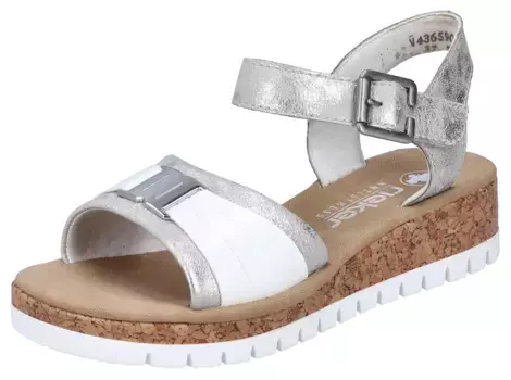 Босоножки Rieker на платформе, летняя обувь, босоножки, танкетка, на липучке, ширина G, белый