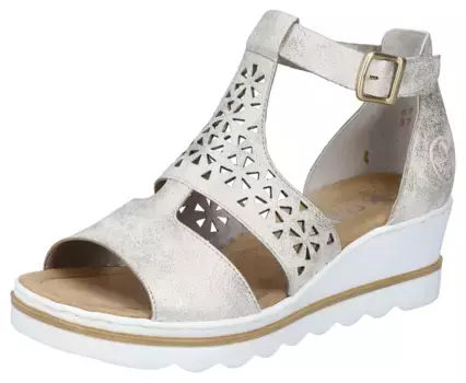 Босоножки Rieker на танкетке, летняя обувь, босоножки, танкетка, в современном металлическом исполнении, бежевый