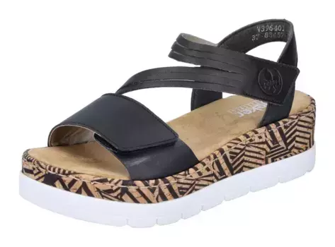 Босоножки Rieker на танкетке, летняя обувь, босоножки, каблук-танкетка, подошва на платформе с рисунком, черный