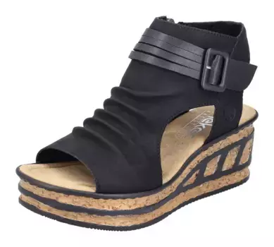 Босоножки Rieker на танкетке, летняя обувь, босоножки, танкетка, с молнией внутри, черный