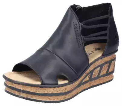 Босоножки Rieker на танкетке, летняя обувь, босоножки, танкетка, с внутренней молнией, черный