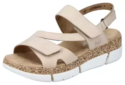 Босоножки Rieker с ремешками, босоножки на платформе, босоножки с практичными застежками-липучками, бежевый