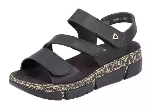 Босоножки Rieker с ремешками, летняя обувь, босоножки, танкетка, с застежками-липучками, черный