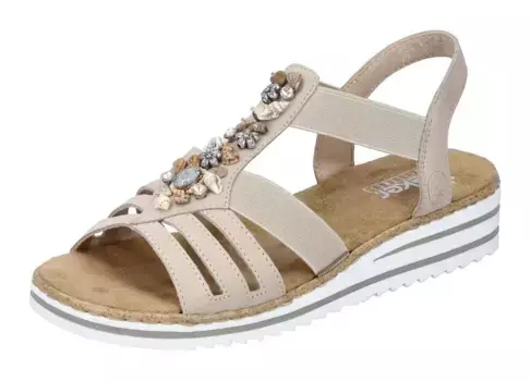 Босоножки Rieker с ремешками, летняя обувь, босоножки, танкетка, с летним декором, бежевый