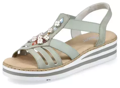 Босоножки Rieker с ремешками, летняя обувь, босоножки, танкетка, с декоративными элементами, фисташковый