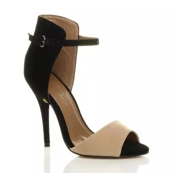 Босоножки с открытым носком на высоком каблуке и ремешком на щиколотке, состоящие из 2 частей AJVANI, нюд