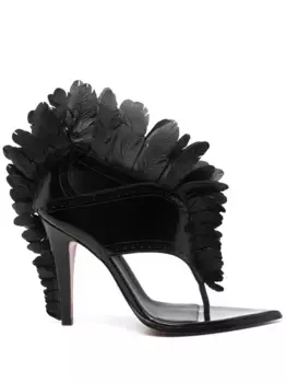 Босоножки с перьями Alexander McQueen, черный