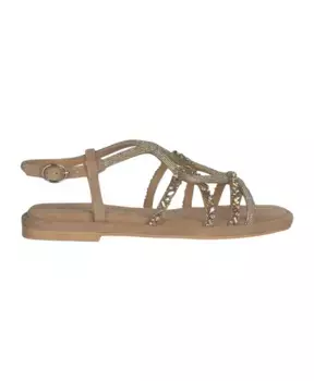 Босоножки с плетеной отделкой и стразами Alma En Pena, бежевый