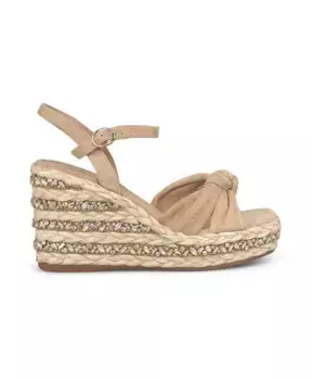 Босоножки с плетеной танкеткой и жемчугом Alma En Pena, бежевый