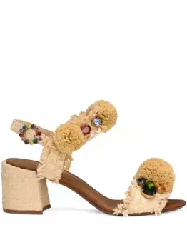Босоножки с помпонами DOLCE & GABBANA, нейтральный