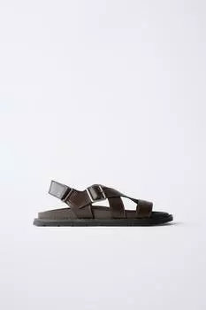 Босоножки с пряжками ZARA, коричневый