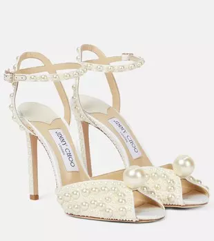 Босоножки Sacora 100 с искусственным жемчугом Jimmy Choo, белый