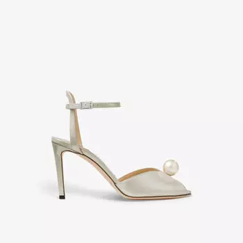 Босоножки Sacora 85 на каблуке из искусственной жемчужной замши Jimmy Choo, белый