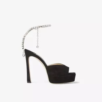 Босоножки saeda на каблуке из замши, украшенные кристаллами Jimmy Choo, черный