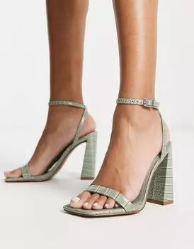 Босоножки серо-зеленого цвета под крокодила ASOS Nora едва там