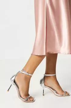 Босоножки Shantal на высоком каблуке с квадратным носком и едва заметными ремешками цвета металлик Dorothy Perkins, серебро