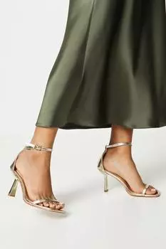 Босоножки Shantal на высоком каблуке с квадратным носком и едва заметными ремешками цвета металлик Dorothy Perkins, золото