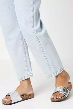 Босоножки-шлепанцы Farris с металлизированным ремешком и пряжкой Dorothy Perkins, серебро